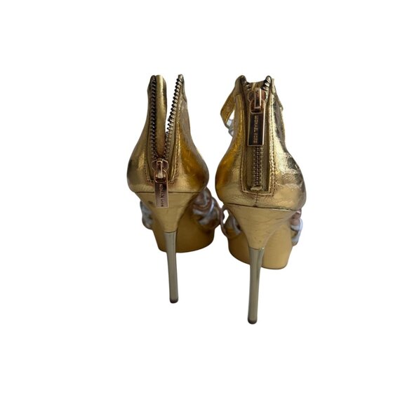 MICHAEL KORS Metallic Rose Gold Silver Leather Platform Sandals Heels Size 7.5 - Picture 8 of 11